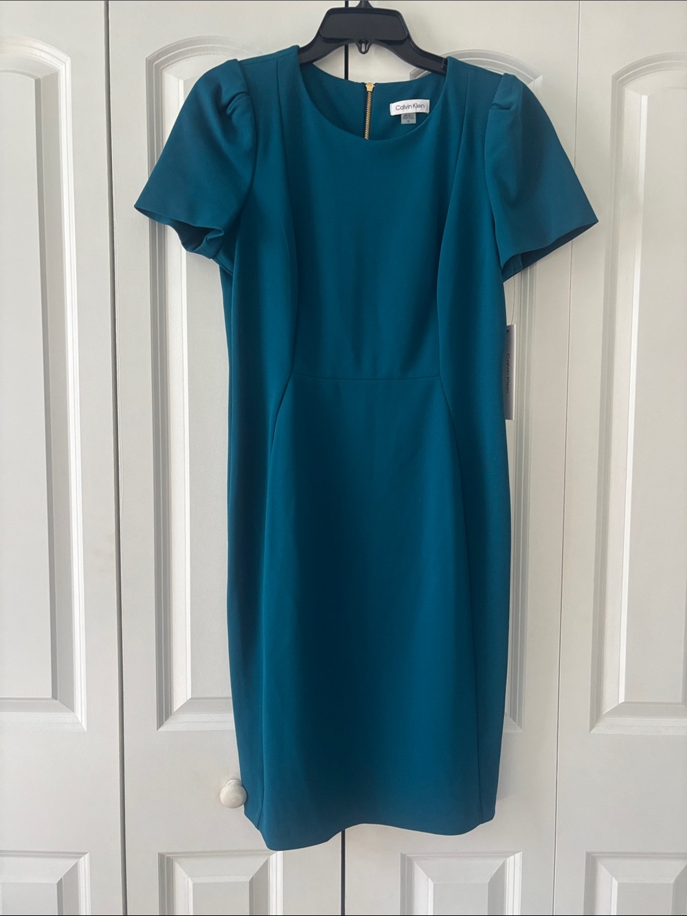 NWT: Calvin Klein Ocean Teal Petal Short-Sleeve Business Dress Size 10